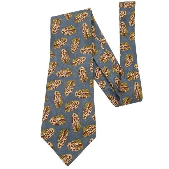 Vintage 80s Burberrys of London Silk Necktie Slate Gold Maroon Print Burberry